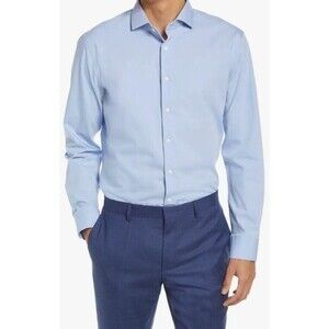 Nordstrom Men's Non-Iron Traditional Fit Dress Shirt Blue  Size 19  34-35 Supima
